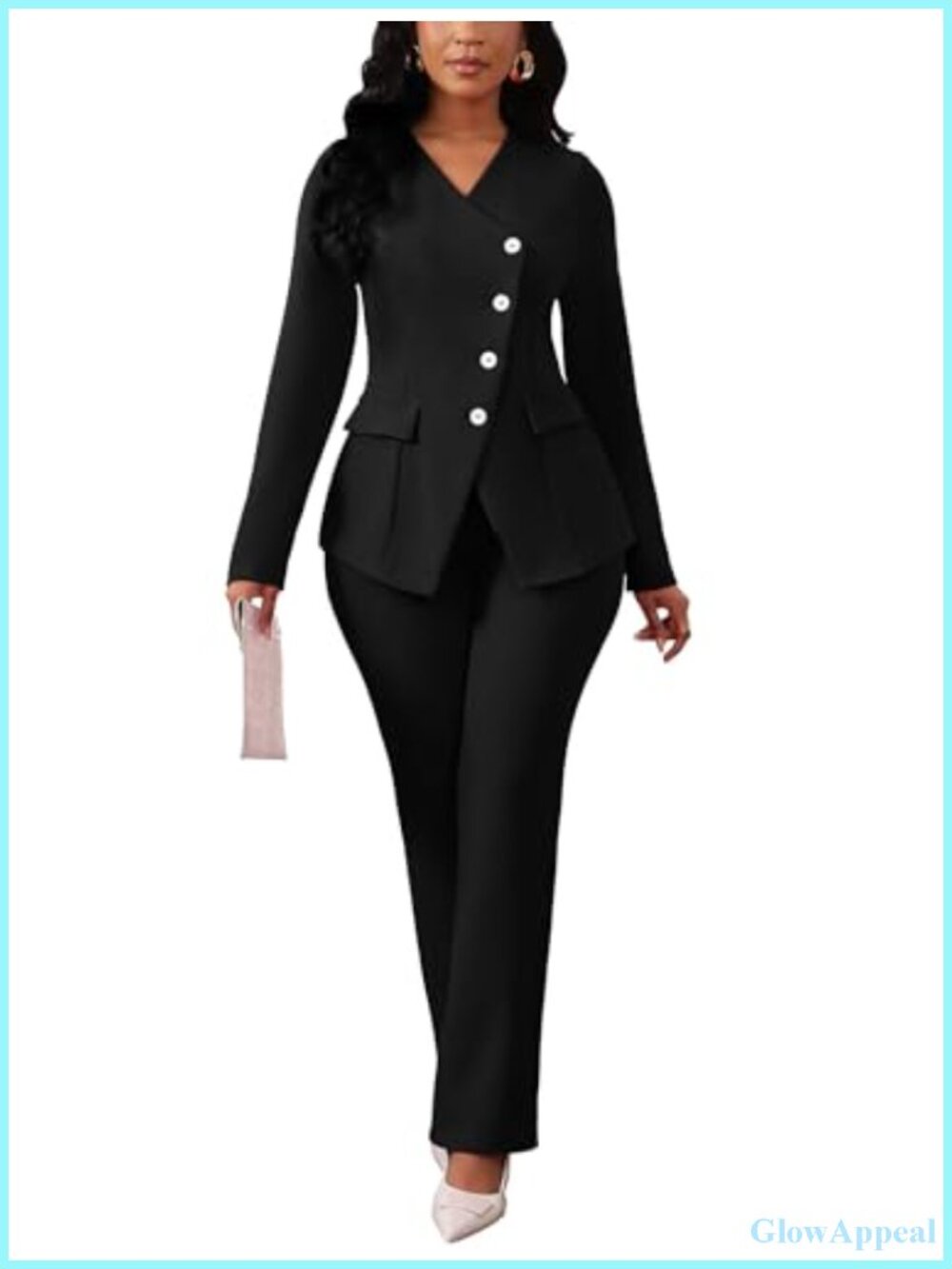 Women's Long Sleeve Blazer and Pants Suit Set Business Casual Workwear